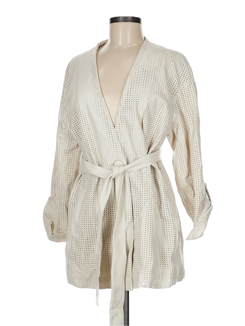 Zara Cream Perforated Robe Wrap Jacket with Belt